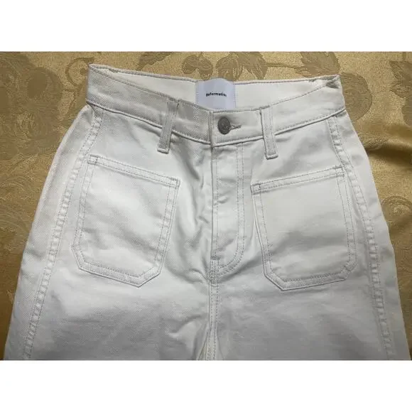 Reformation Size 23 Womens Jeans White Alyssa Stretch HighRise Wide Leg Cropped - Picture 3 of 12
